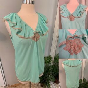 Vintage Ruffle Blouse Nightie Top Mint ruffle top coastal cowgirl S flirty